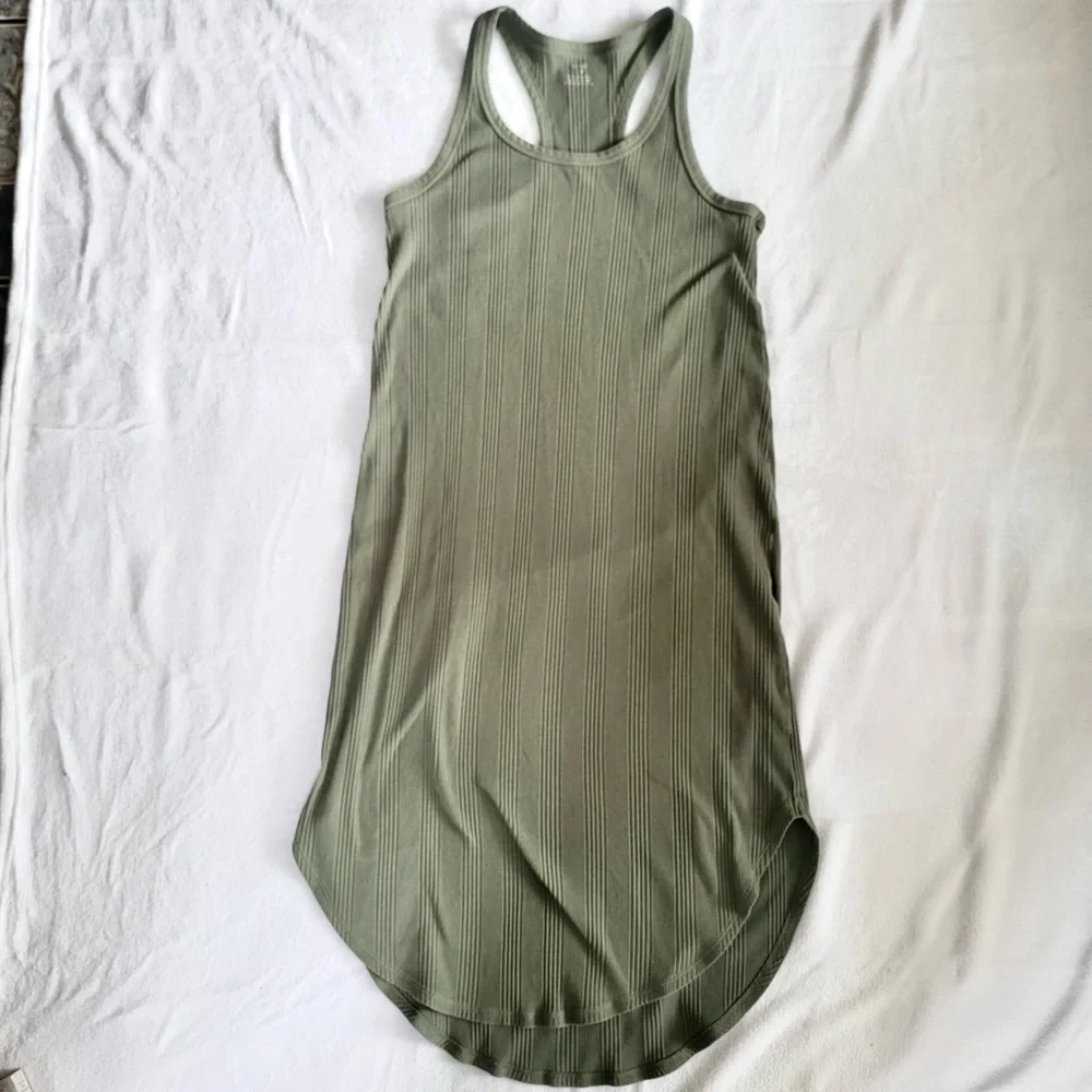 Aerie Women’s Racerback Tank Dress Olive Ribbed Knit‎ Sleeveless size Small - Picture 3 of 9
